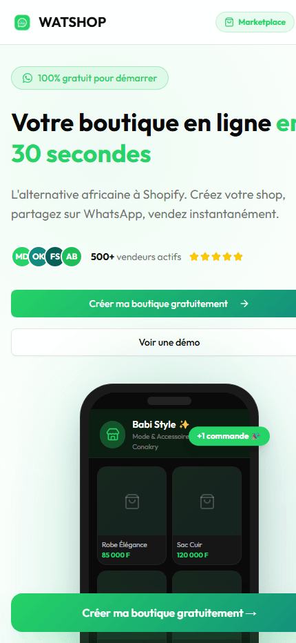 WATSHOP — Un démarrage conçu pour le téléphone